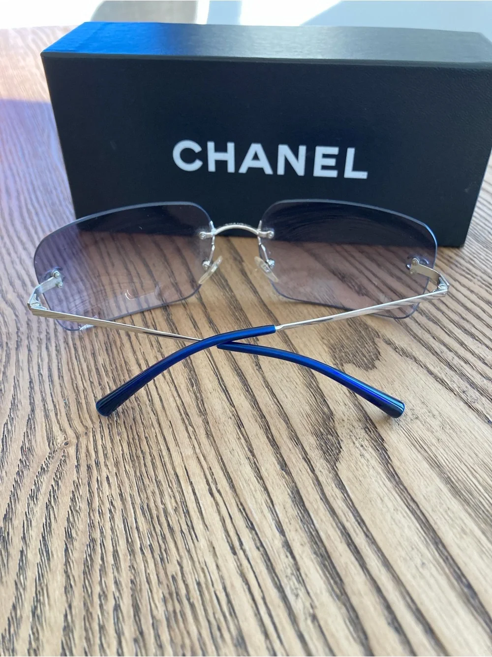 CHANEL Rimless Sunglasses with Blue Gradient Lenses